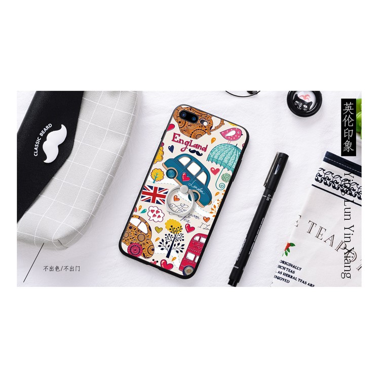 Embossing Patterned Hybrid PC Plate + TPU Frame Kickstand Phone Case for Huawei P10 - Cartoon England Elements-2