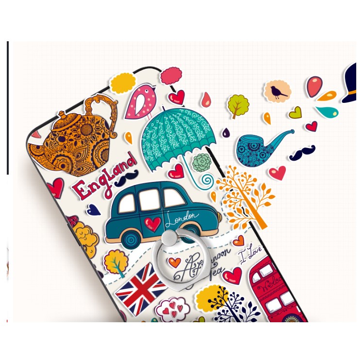 Embossing Patterned Hybrid PC Plate + TPU Frame Kickstand Phone Case for Huawei P10 - Cartoon England Elements-3
