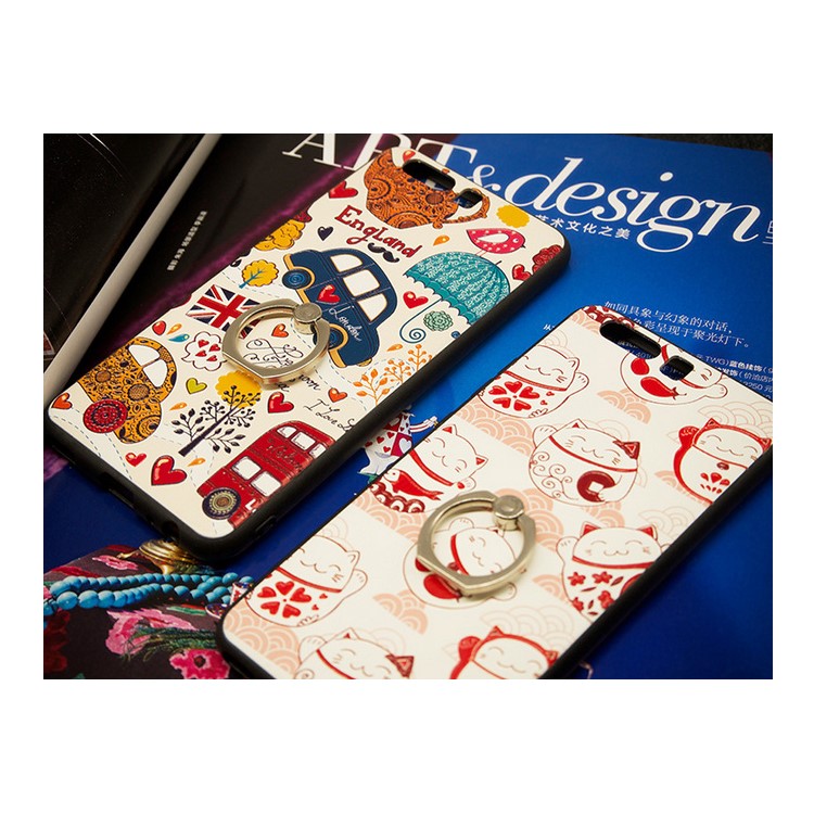 Embossing Patterned Hybrid PC Plate + TPU Frame Kickstand Phone Case for Huawei P10 - Cartoon England Elements-7