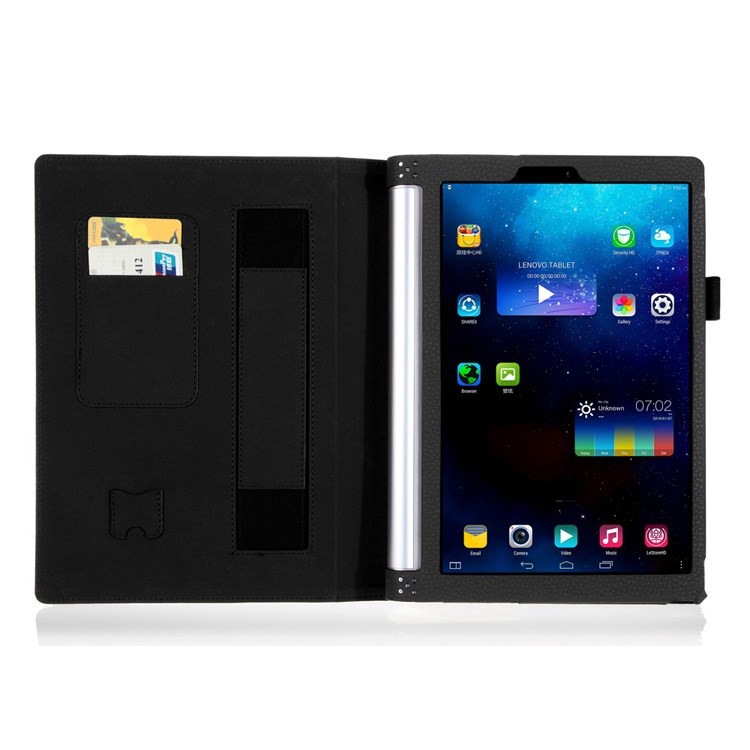 copertura Stand Staccabile In Pelle Per Tablet Lenovo Yoga 2 10 1050 Con Slot Per Schede Cinghietta - Nero-4