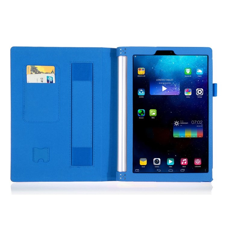 Detachable Leather Stand Shell for Lenovo Yoga Tablet 2 10 1050 with Card Slots & Handstrap - Blue-4