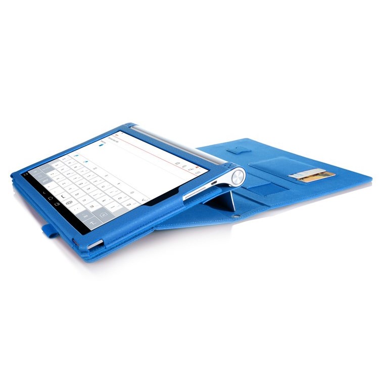 Detachable Leather Stand Shell for Lenovo Yoga Tablet 2 10 1050 with Card Slots & Handstrap - Blue-7