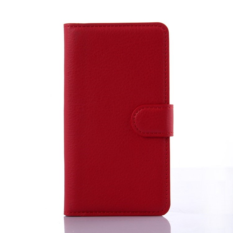 Litchi Grain Leather Wallet Shell for Lenovo A536 with Stand - Red-1