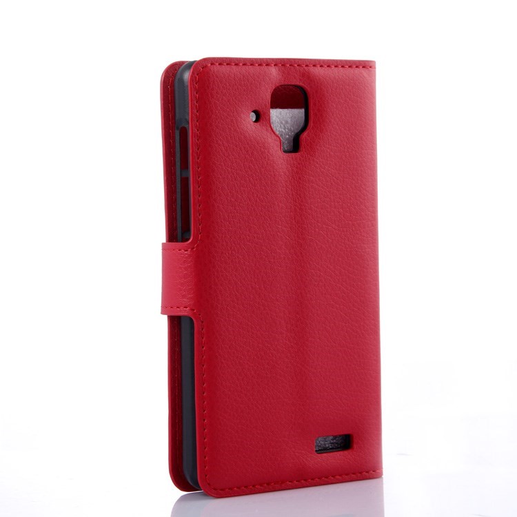 Litchi Grain Leather Wallet Shell for Lenovo A536 with Stand - Red-2
