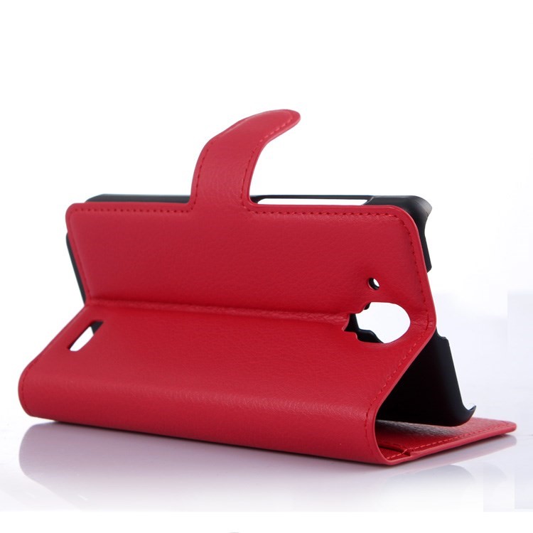 Litchi Grain Leather Wallet Shell for Lenovo A536 with Stand - Red-3