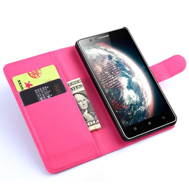 Litchi Grain Leather Stand Case for Lenovo A536 with Stand - Rose-4