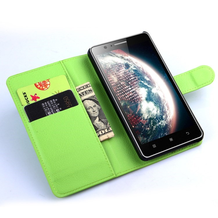 Litchi Grain Leather Stand Shell for Lenovo A536 with Stand - Green-4