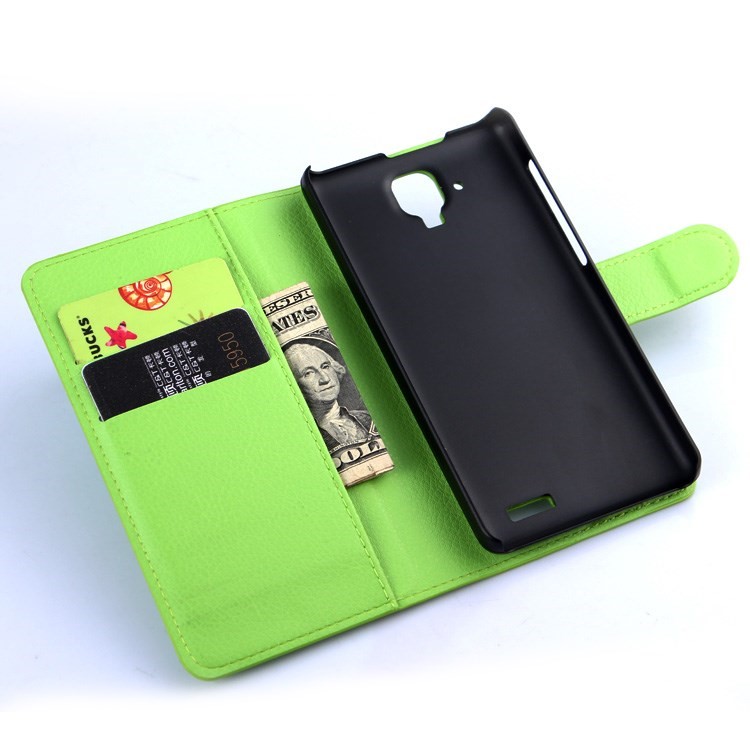 Litchi Grain Leather Stand Shell for Lenovo A536 with Stand - Green-5