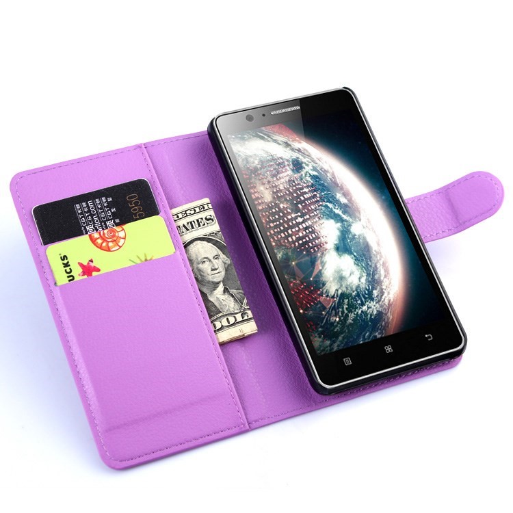 Litchi Grain Stand Leather Magnetic Cover for Lenovo A536 with Stand - Purple-4