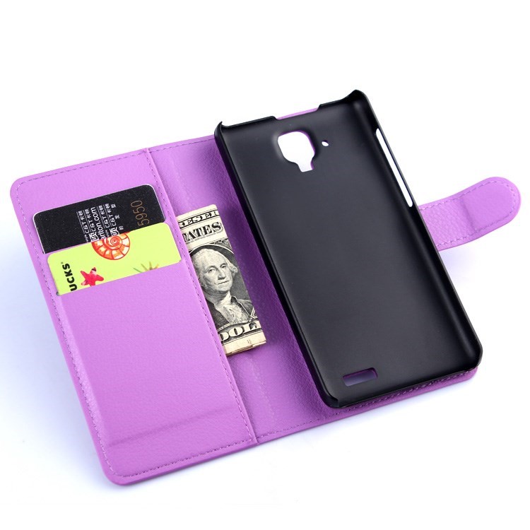 Litchi Grain Stand Leather Magnetic Cover for Lenovo A536 with Stand - Purple-5