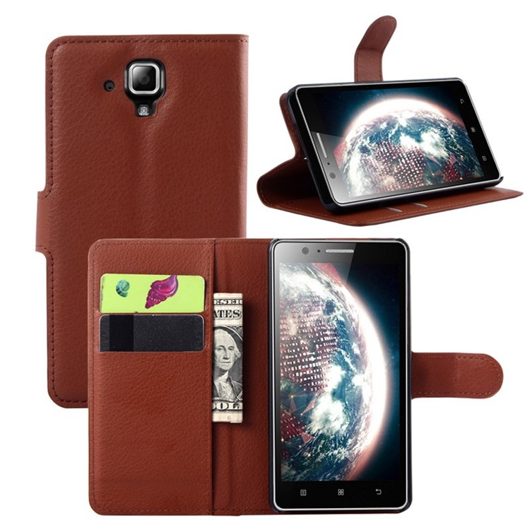 Litchi Grain Stand in cuoio Magnetic Shell per Lenovo A536 con supporto - Marrone-4