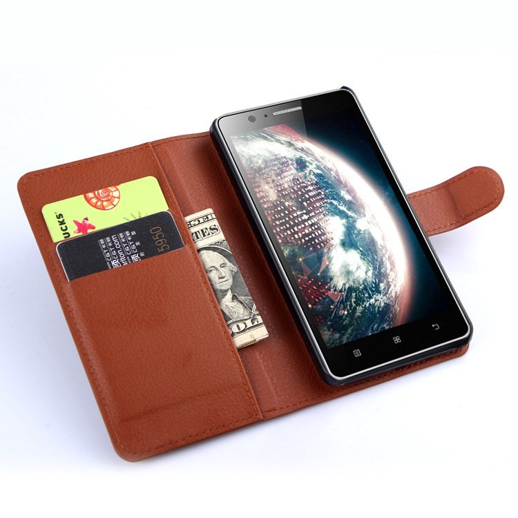Litchi Grain Stand in cuoio Magnetic Shell per Lenovo A536 con supporto - Marrone-5