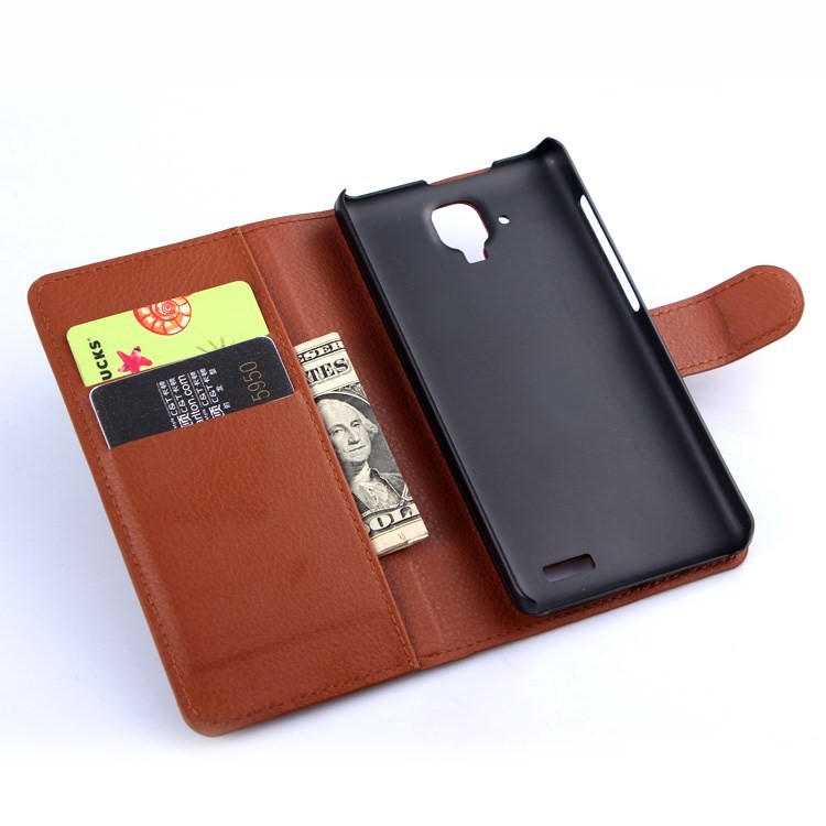 Litchi Grain Stand in cuoio Magnetic Shell per Lenovo A536 con supporto - Marrone-6
