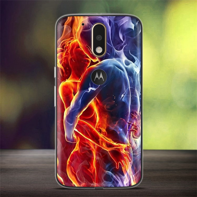Embossment TPU Mobile Casing for Motorola Moto G4 / G4 Plus - Embrace Love Flame Lovers-1