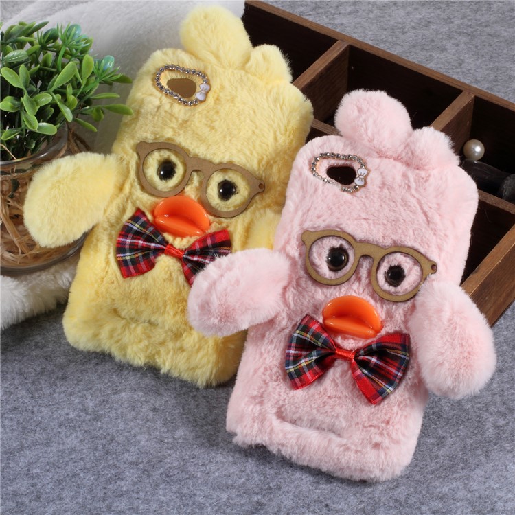 Hyaluronic Duck Pattern Rhinestone Fur Coated TPU Case for Xiaomi Redmi 4a - White-3