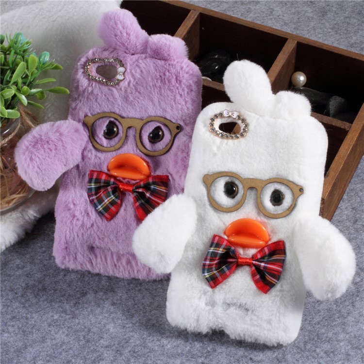 Hyaluronic Duck Pattern Rhinestone Fur Coated TPU Case for Xiaomi Redmi 4a - White-4