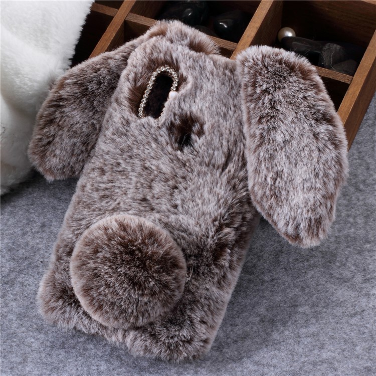 Rabbit Shape Fluffy Fur Coated TPU Rhinestone Back Phone Case Cover for Xiaomi Redmi Note 5 Pro (Dual Camera) / Redmi Note 5 (China) - Coffee-1