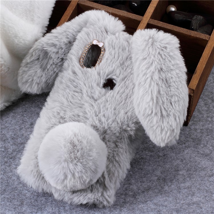 Rabbit Shape Fluffy Fur Coated TPU Rhinestone Phone Casing Cover for Xiaomi Redmi Note 5 Pro (Dual Camera) / Redmi Note 5 (China) - Light Grey-1
