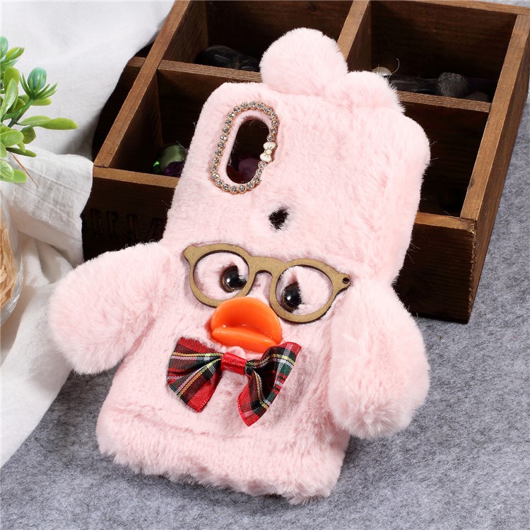 For Xiaomi Mi Mix 2s Hyaluronic Duck Pattern Rhinestone Fur Coated TPU Mobile Shell - Pink-1