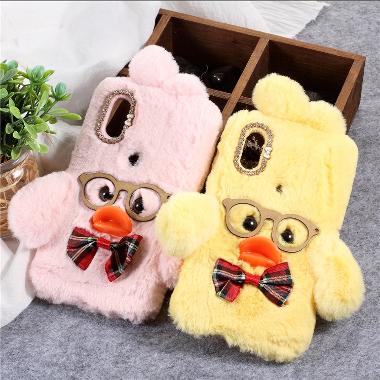 For Xiaomi Mi Mix 2s Hyaluronic Duck Pattern Rhinestone Fur Coated TPU Mobile Shell - Pink-4