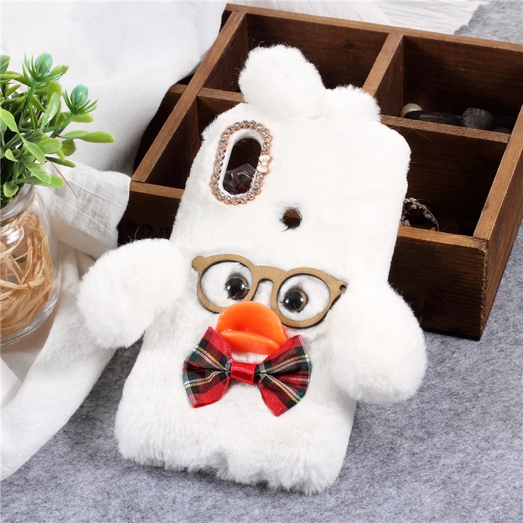 For Xiaomi Mi Mix 2s Hyaluronic Duck Pattern Rhinestone Fur Coated TPU Mobile Protection Shell - White-1