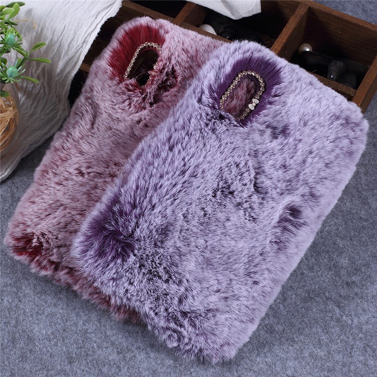 Soft Fur Coated Rhinestone TPU Protection Case for Xiaomi Mi Max 3 - Wine Red-3