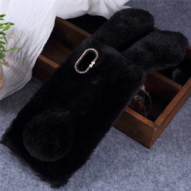 Rabbit Shape Fluffy Fur Coated Rhinestone TPU Case for Xiaomi Mi Max 3 - Black-1