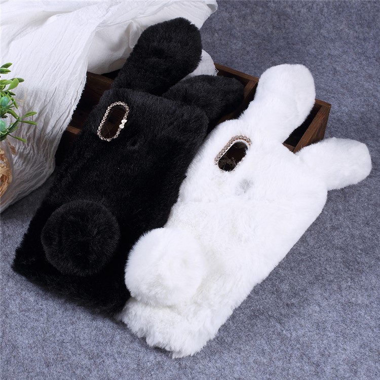 Rabbit Shape Fluffy Fur Coated Rhinestone TPU Case for Xiaomi Mi Max 3 - Black-4