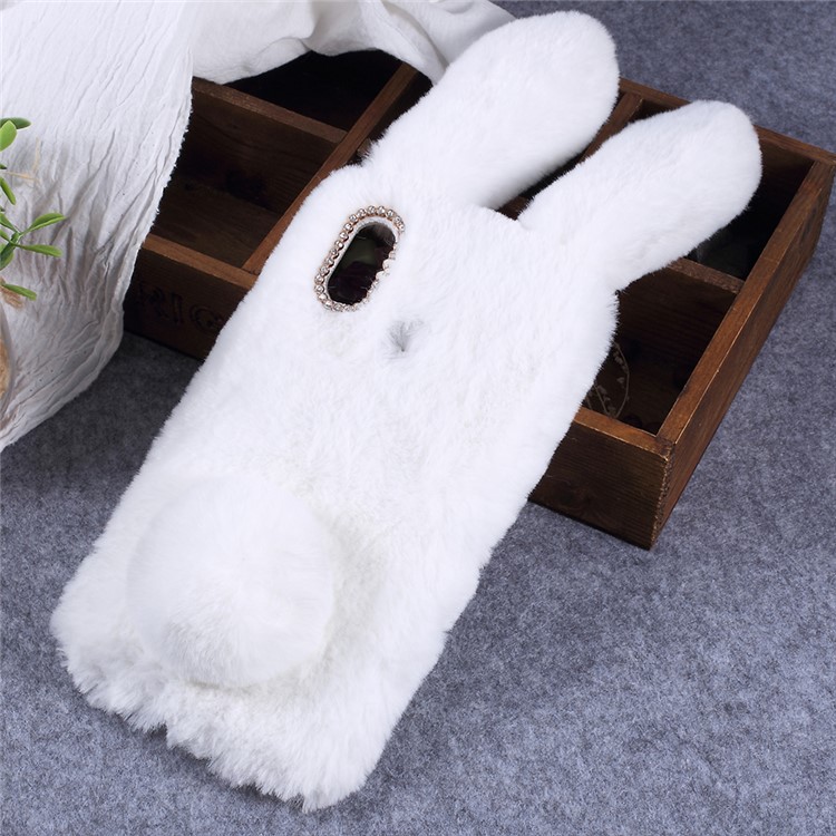 Rabbit Shape Fluffy Fur Coated Rhinestone TPU Cover for Xiaomi Mi Max 3 - White-1