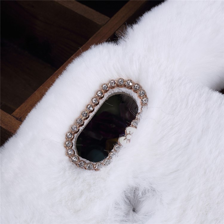 Rabbit Shape Fluffy Fur Coated Rhinestone TPU Cover for Xiaomi Mi Max 3 - White-2