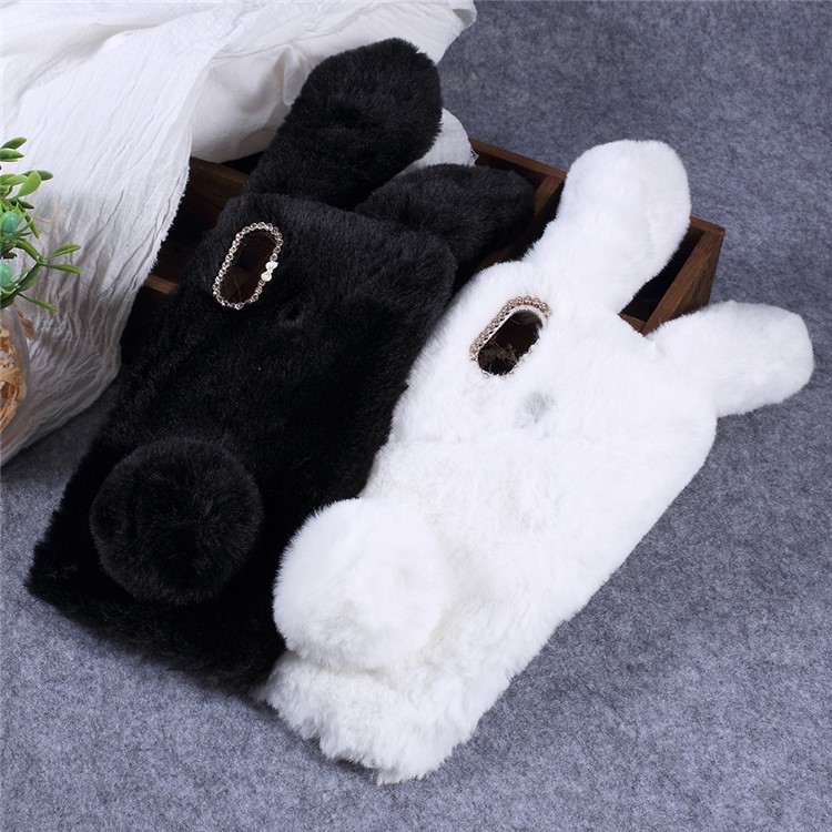 Rabbit Shape Fluffy Fur Coated Rhinestone TPU Cover for Xiaomi Mi Max 3 - White-4