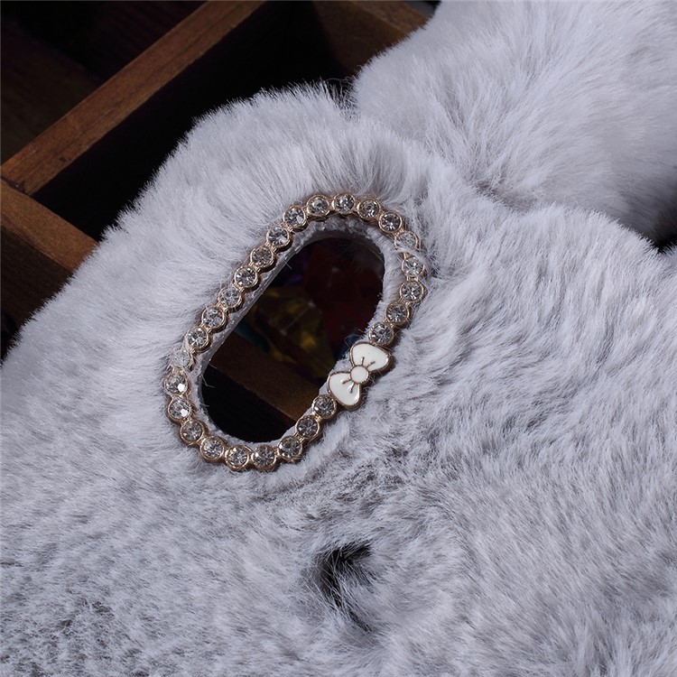Rabbit Shape Fluffy Fur Coated Rhinestone TPU Cover Case for Xiaomi Mi Max 3 - Light Grey-2