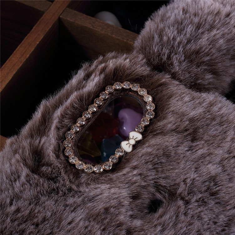 Rabbit Shape Fluffy Fur Coated Rhinestone TPU Back Case for Xiaomi Mi Max 3 - Coffee-3