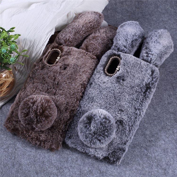 Rabbit Shape Fluffy Fur Coated Rhinestone TPU Back Case for Xiaomi Mi Max 3 - Coffee-4