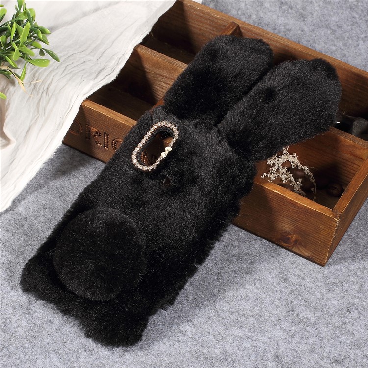 Rabbit Shape Fluffy Fur Coated TPU Rhinestone Back Case for Xiaomi Mi A2 Lite / Redmi 6 Pro - Black-1
