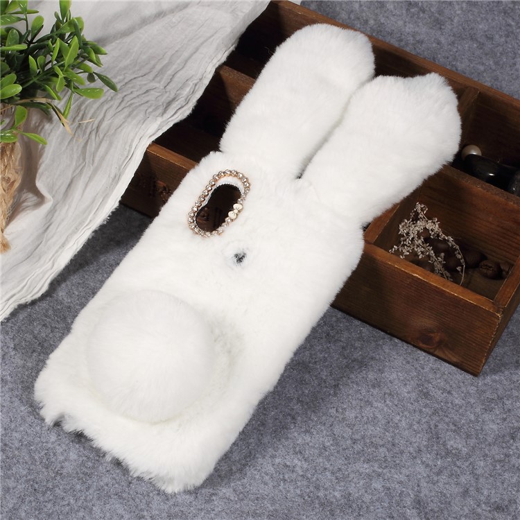 Rabbit Shape Fluffy Fur Coated TPU Rhinestone Back Shell for Xiaomi Mi A2 Lite / Redmi 6 Pro - White-1