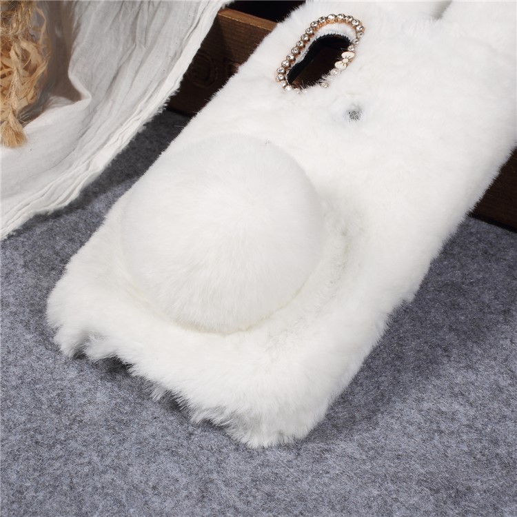Rabbit Shape Fluffy Fur Coated TPU Rhinestone Back Shell for Xiaomi Mi A2 Lite / Redmi 6 Pro - White-2