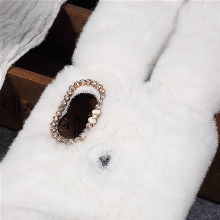 Rabbit Shape Fluffy Fur Coated TPU Rhinestone Back Shell for Xiaomi Mi A2 Lite / Redmi 6 Pro - White-3