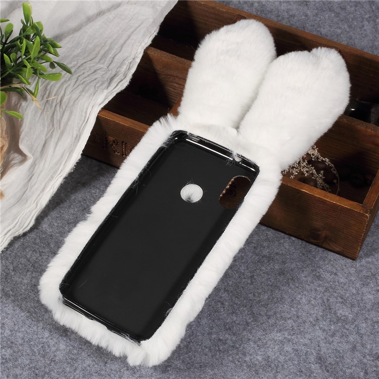 Rabbit Shape Fluffy Fur Coated TPU Rhinestone Back Shell for Xiaomi Mi A2 Lite / Redmi 6 Pro - White-4