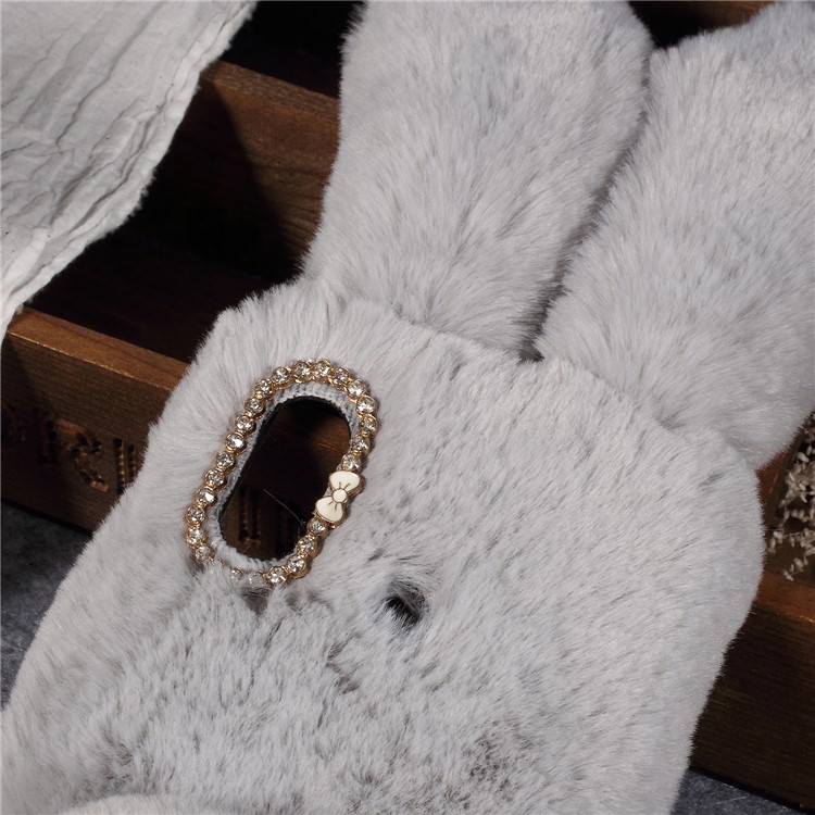 Kaninchenform Flauschige Pelz Beschichtet TPU Strass Zurück Gehäuse Für Xiaomi Mi A2 Lite / Redmi 6 Pro - Hellgrau-3