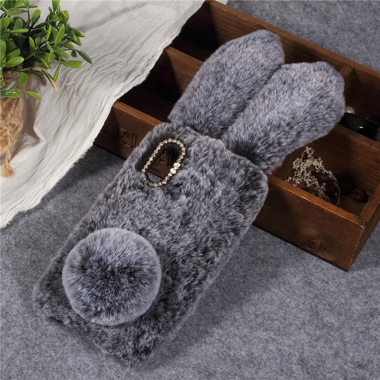 Rabbit Shape Fluffy Fur Coated TPU Rhinestone Back Cellphone Cover for Xiaomi Mi A2 Lite / Redmi 6 Pro - Dark Grey-1