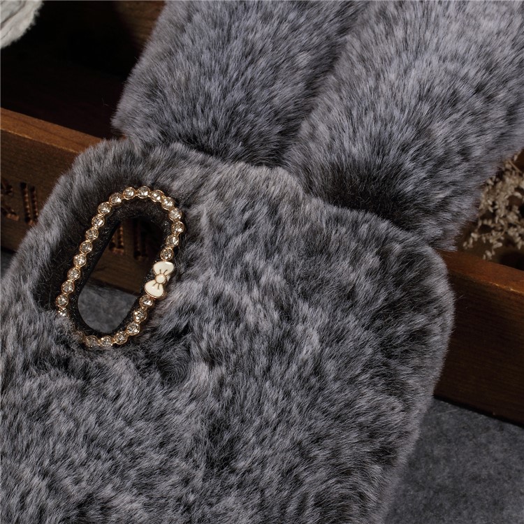 Rabbit Shape Fluffy Fur Coated TPU Rhinestone Back Cellphone Cover for Xiaomi Mi A2 Lite / Redmi 6 Pro - Dark Grey-3