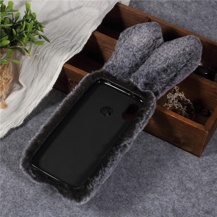 Rabbit Shape Fluffy Fur Coated TPU Rhinestone Back Cellphone Cover for Xiaomi Mi A2 Lite / Redmi 6 Pro - Dark Grey-4