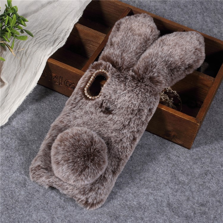 Rabbit Shape Fluffy Fur Coated TPU Rhinestone Back Phone Accessory Cover for Xiaomi Mi A2 Lite / Redmi 6 Pro - Coffee-1