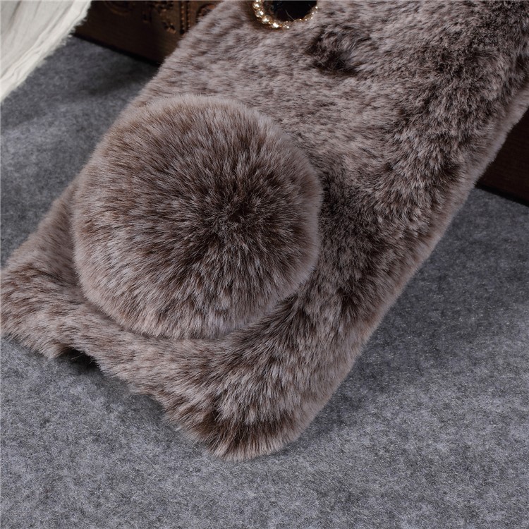 Rabbit Shape Fluffy Fur Coated TPU Rhinestone Back Phone Accessory Cover for Xiaomi Mi A2 Lite / Redmi 6 Pro - Coffee-2