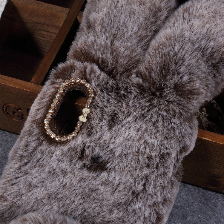 Rabbit Shape Fluffy Fur Coated TPU Rhinestone Back Phone Accessory Cover for Xiaomi Mi A2 Lite / Redmi 6 Pro - Coffee-3