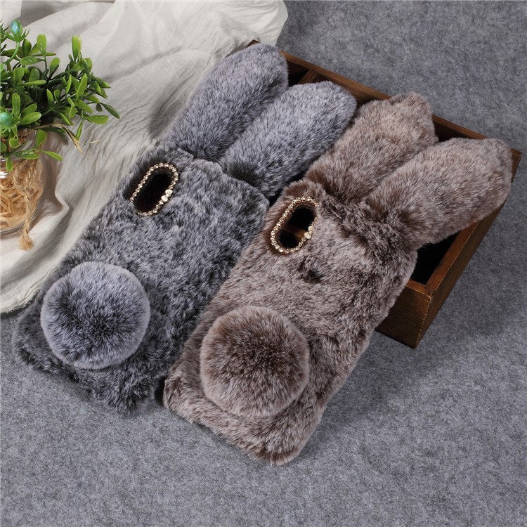 Rabbit Shape Fluffy Fur Coated TPU Rhinestone Back Phone Accessory Cover for Xiaomi Mi A2 Lite / Redmi 6 Pro - Coffee-5