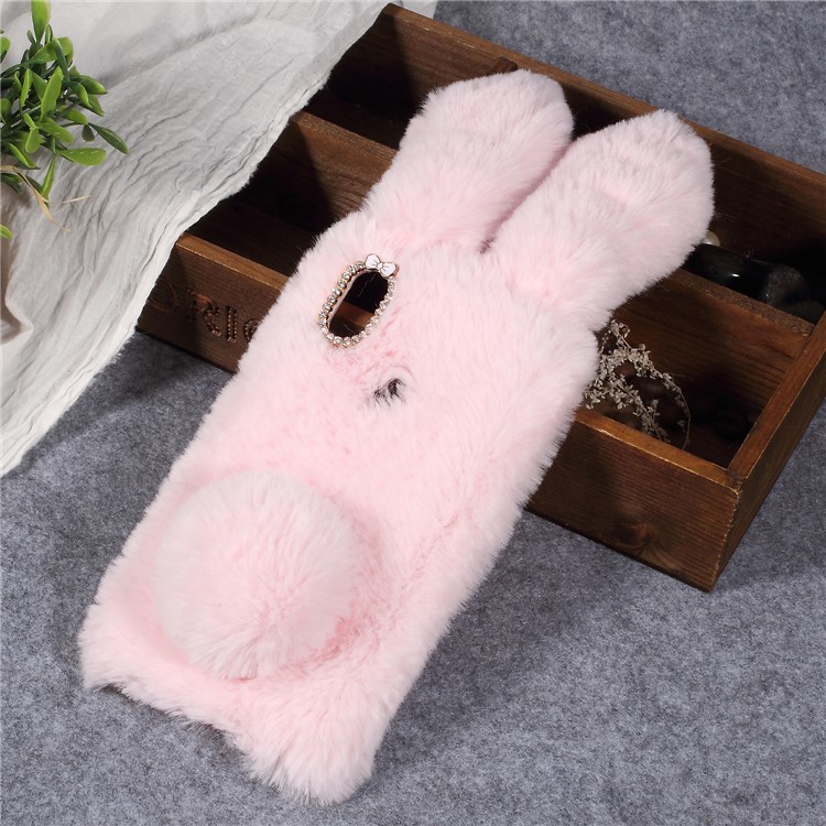 Rabbit Shape Fluffy Fur Coated TPU Rhinestone Phone Cover for Xiaomi Redmi S2 / Redmi Y2 - Pink-1