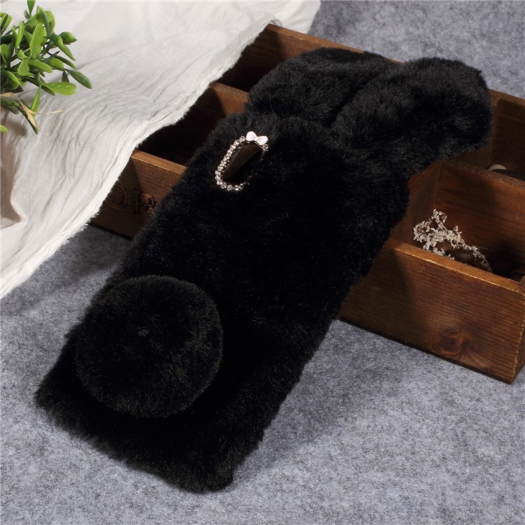 Rabbit Shape Fluffy Fur Coated TPU Rhinestone Phone Casing for Xiaomi Redmi S2 / Redmi Y2 - Black-1