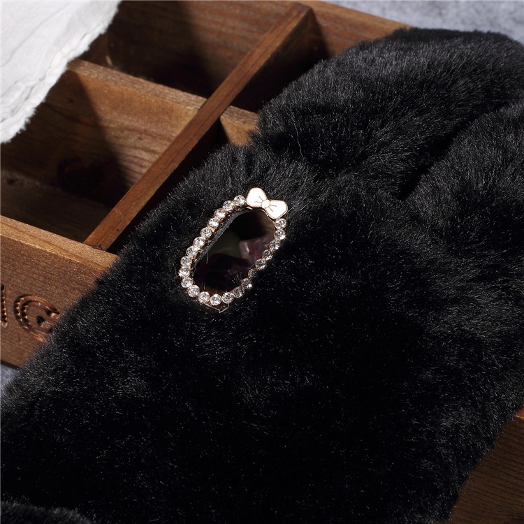 Rabbit Shape Fluffy Fur Coated TPU Rhinestone Phone Casing for Xiaomi Redmi S2 / Redmi Y2 - Black-4